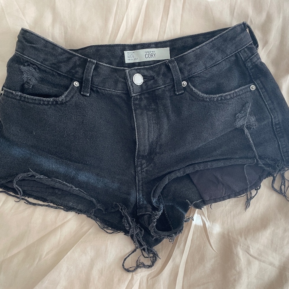 Topshop Moto Cory Distressed Black Denim Shorts